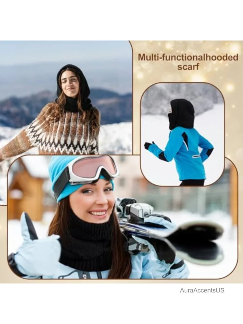 Knit Hooded Scarf Balaclava Winter Hat Women Men Outdoor Sports Warm Neck Gaiter